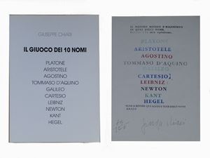 Giuseppe Chiari - The game of 10 names, [Florence], Claudio Cerritelli, 1991, 34.5 x 24.5 cm, paperback, letterpress cover.