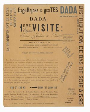 Excursions & visites DADA. Première visite: Eglise Saint Julien le Pauvre (Paris), 1921 (aprile), foglio stampato al recto 27x21,5 cm.