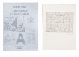 The bouleversement de l&#39;architecture. La red&#233;finition, le reclassement du pass&#233;, l&#39;enrichissement par le ciselant, l&#39;perpergraphie, esthapeirisme et le supertemporel de l&#39;architecture. (Paris), Sabatier / Sati&#233; - PSI [print: Imprimerie Sotar - Paris], 1980 ( June 30), 29.5x21.5 cm., Paperback, pp. 62- [2].