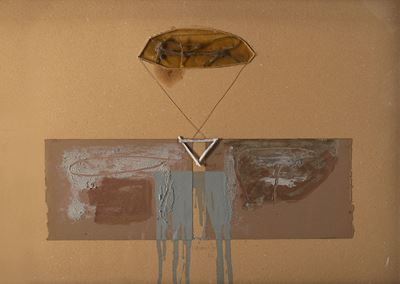 Senza titolo (vasi comunicanti), collage e tecnica mista su cartone