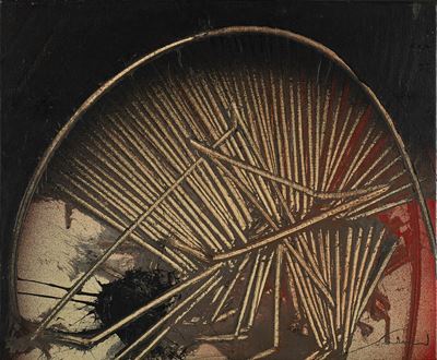 L'arco, olio su tela applicato su tavola, 1982