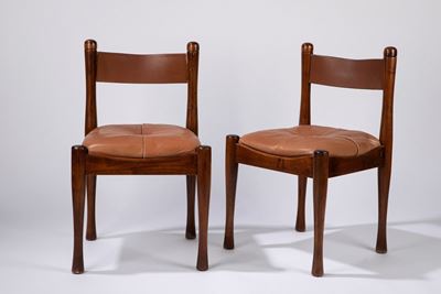 Set di sei sedie da tavola in legno di faggio e pelle
