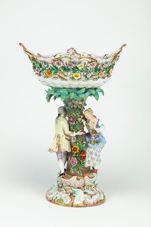 A Meissen polychrome porcelain richly decorated with flowers, leaves and dancing figures centre basket, late 19th century. From the collection of mr Stefano Gabbana
