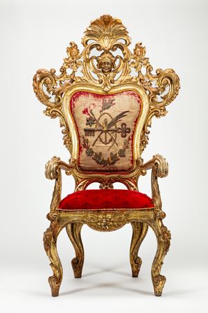 Celebrant Chair, carved and gilt wood. Sicily, 18th century. From the collection of Stefano Gabbana