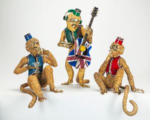 Three solid silver studded with gems monkeys, from an idea of mr Stefano Gabbana