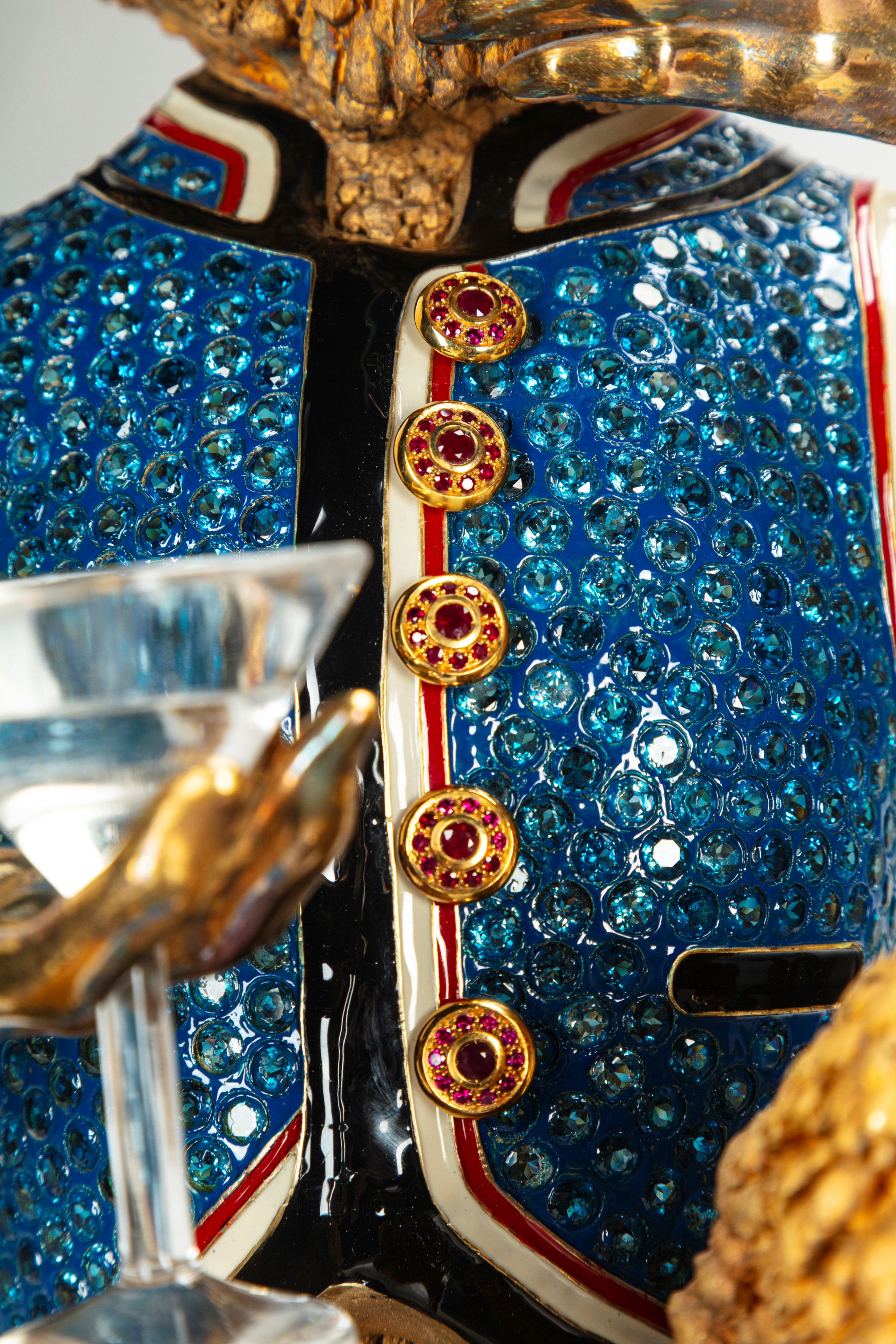 Tre Scimmie in Argento "925" Dorato, Smaltato e Riccamente Ornato con Gemme Preziose, da un'idea ...