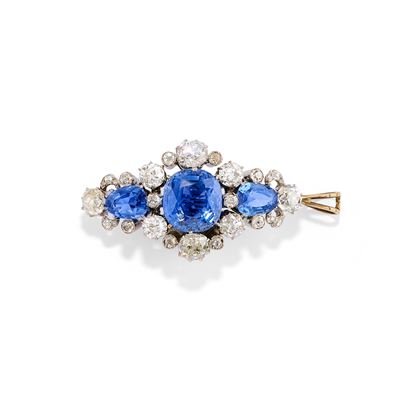 Spilla-pendente con Zaffiri Ceylon e Diamanti