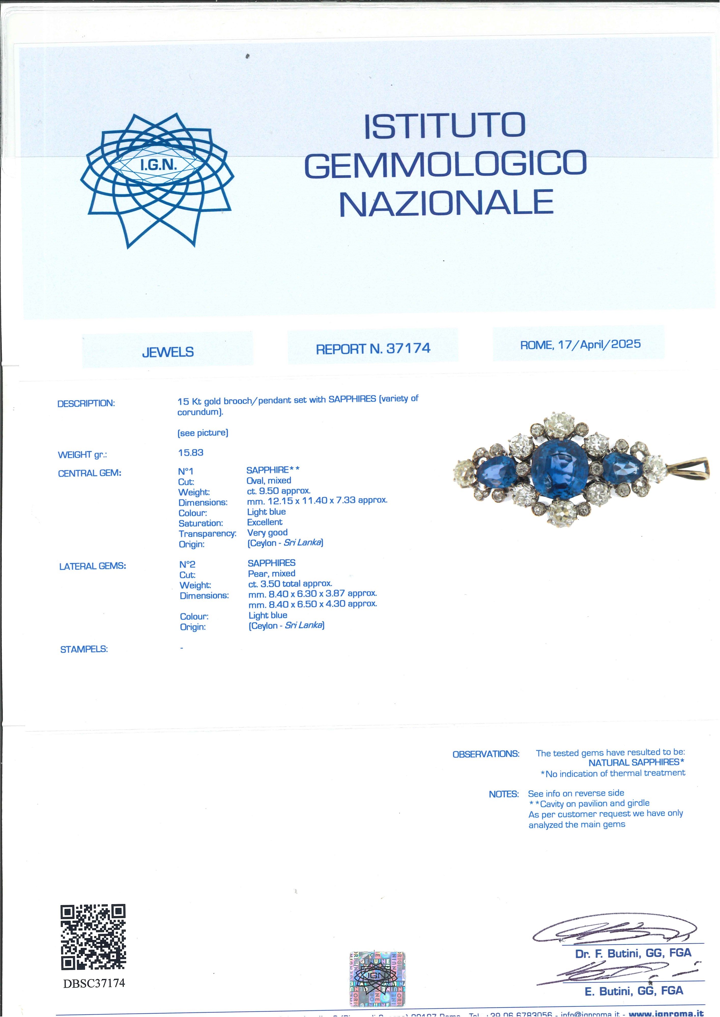 Spilla-pendente con Zaffiri Ceylon e Diamanti