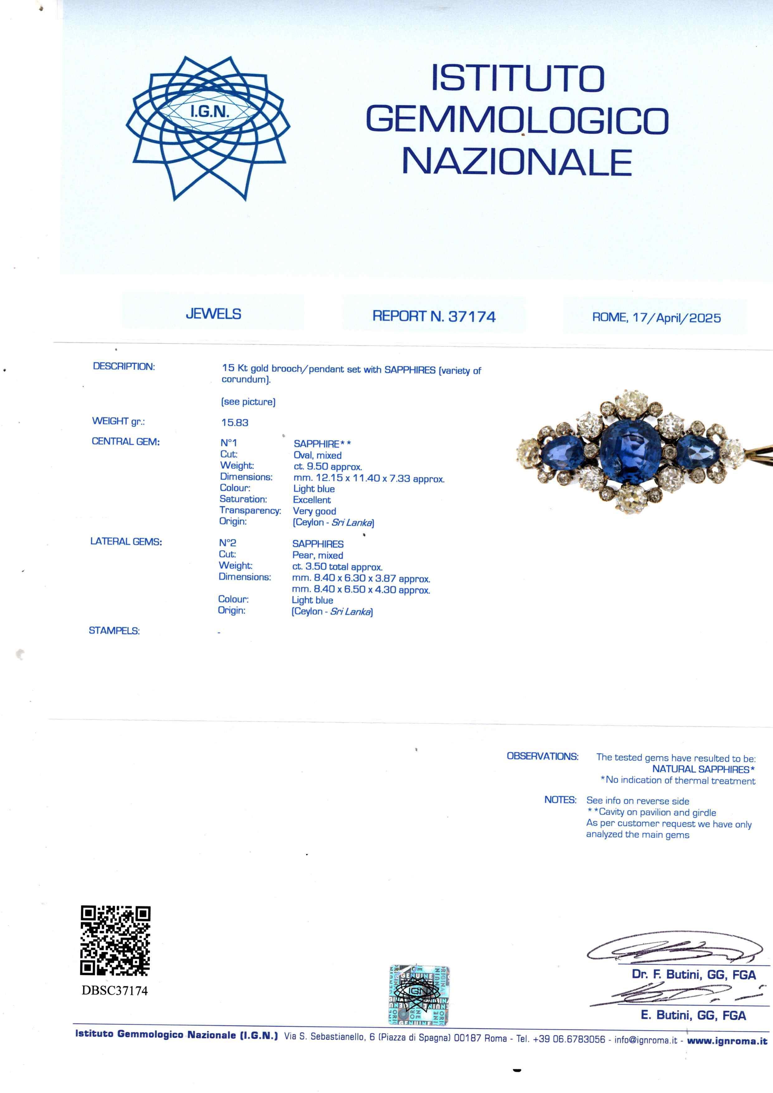 Spilla-pendente con Zaffiri Ceylon e Diamanti