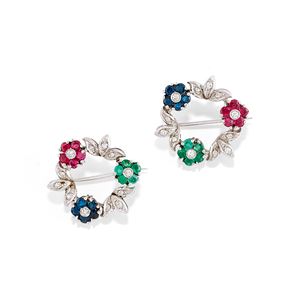 Coppia di spille con pietre di colore