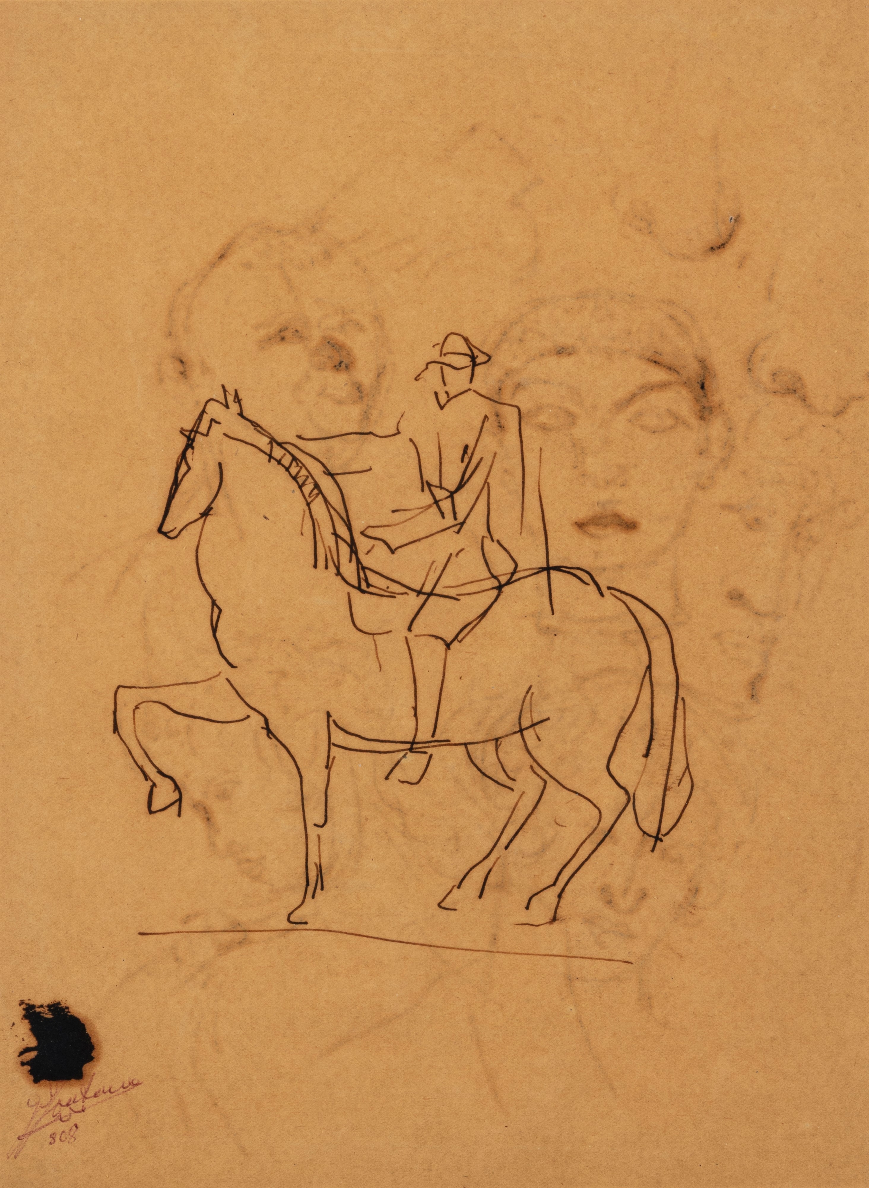 Lucio Fontana - Studio per San Martìn o El Santo De la Espada (recto) ; Studi per Ritratti (verso...