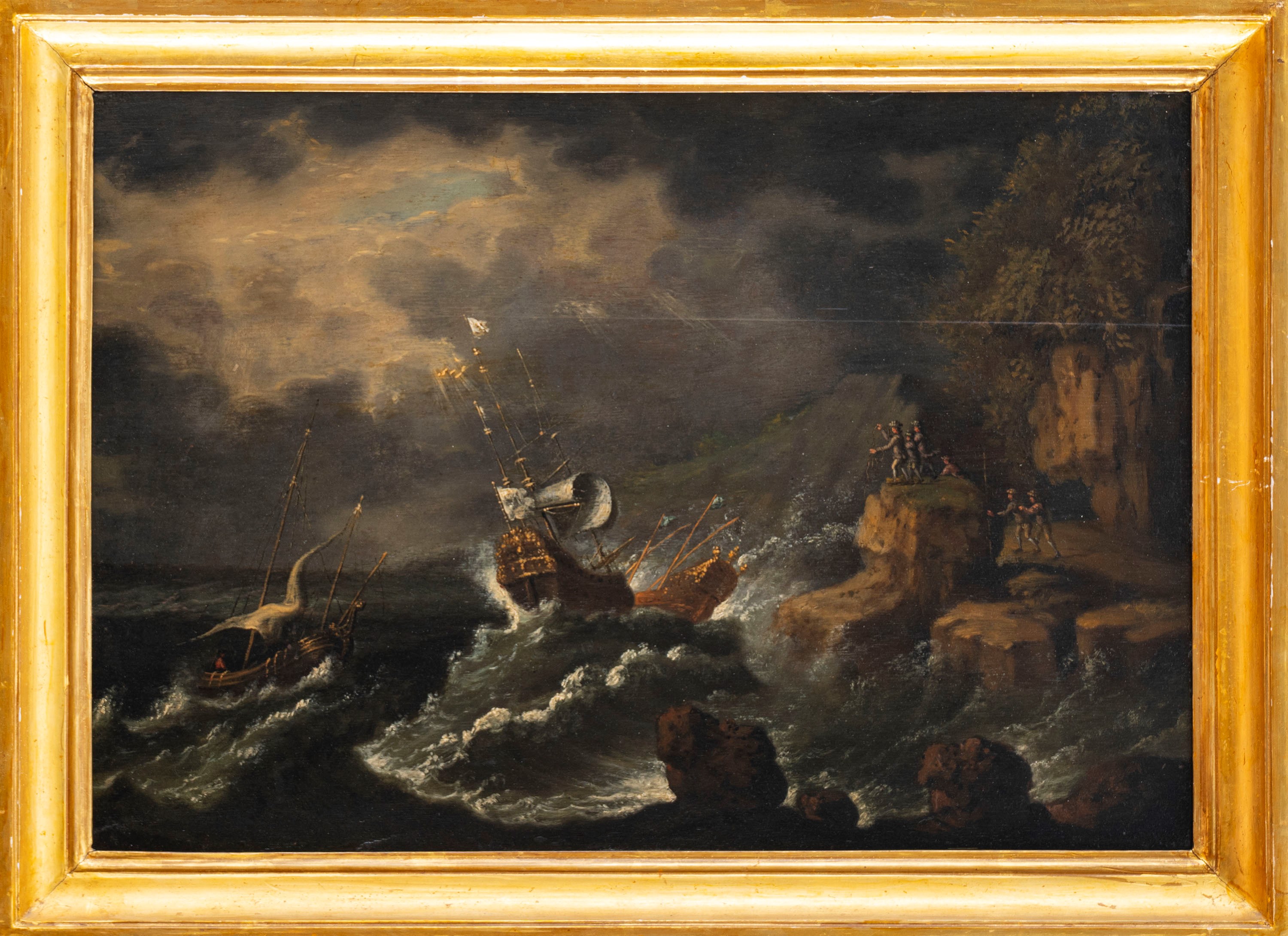 Marina in tempesta con velieri