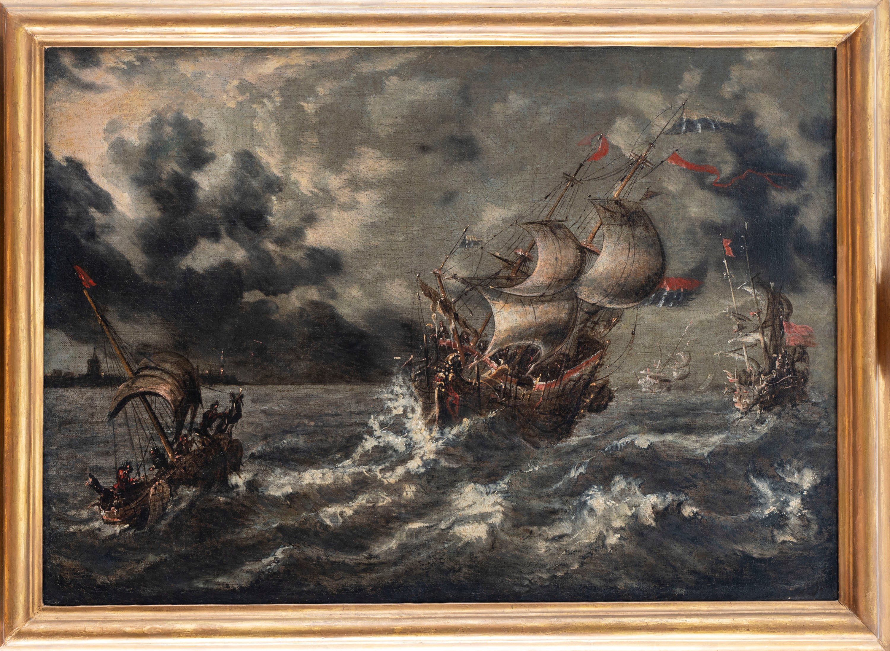 Marina in tempesta con velieri