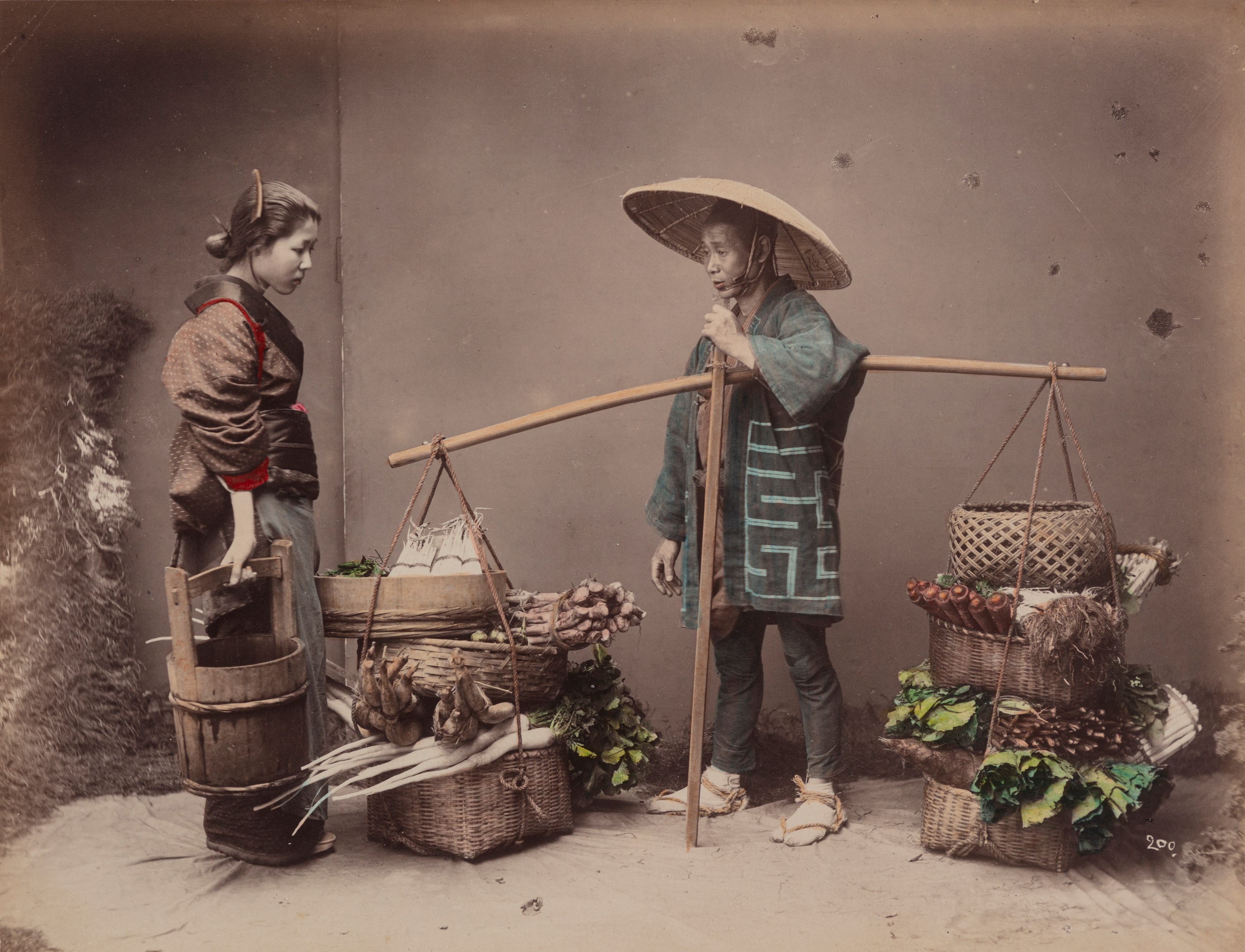 Kimbei Kusakabe - Weaving Silk ; Vegetable Pedlar