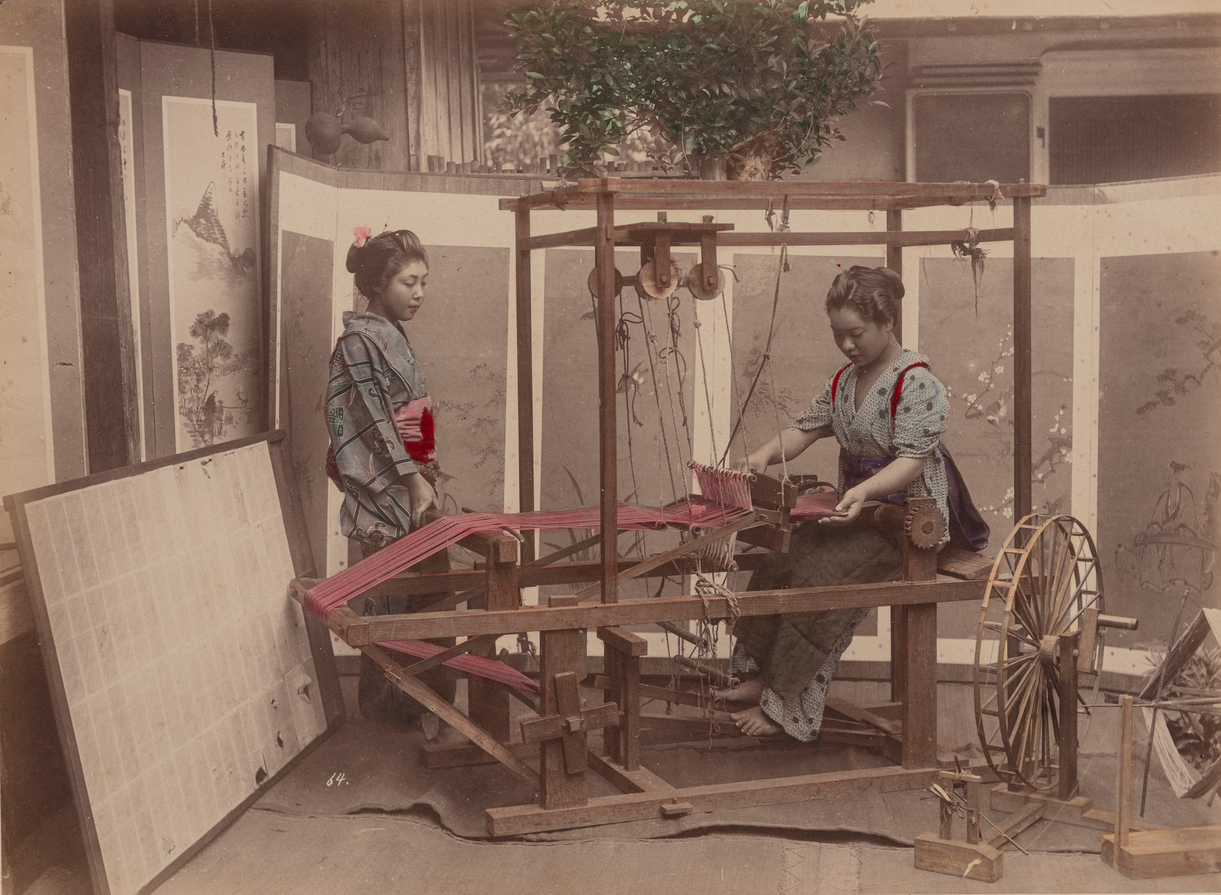 Kimbei Kusakabe - Weaving Silk ; Vegetable Pedlar