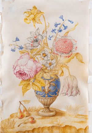 Rose, tulipani, narcisi e altri fiori in un vaso