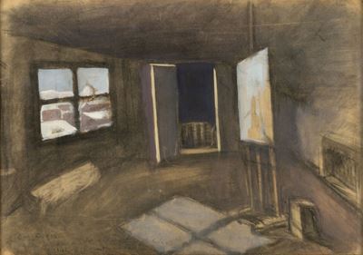 Schizzo per la scena della Bohème, tecnica mista su carta