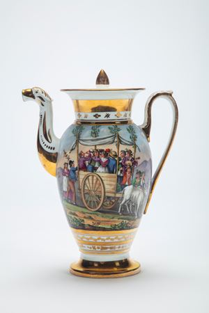 Important French porcelain coffee pot with lid decorated in Naples, circa 1830