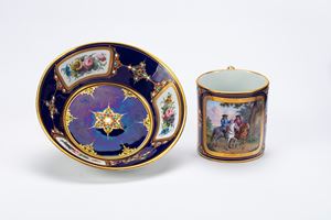Porcelain cup and saucer. Sèvres manufacture, first half of the 19th century.