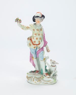 Cavaliere con cane in porcellana. Manifattura di Meissen, inizio XIX secolo