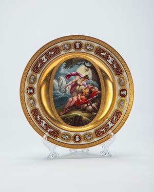 Important polychrome porcelain and gold plate depicting the myth of Diana and Endymion. Imperial Manufacture, Vienna, circa 1823