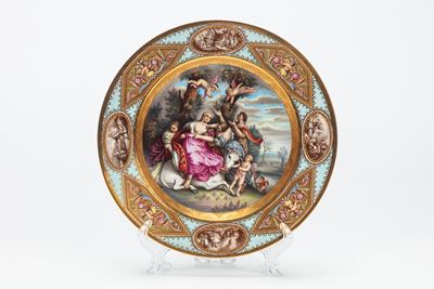 Piatto in Porcellana Policroma. Vienna, Prima Metà Secolo XIX. Pittura di Karl Hinterberger Attiv...