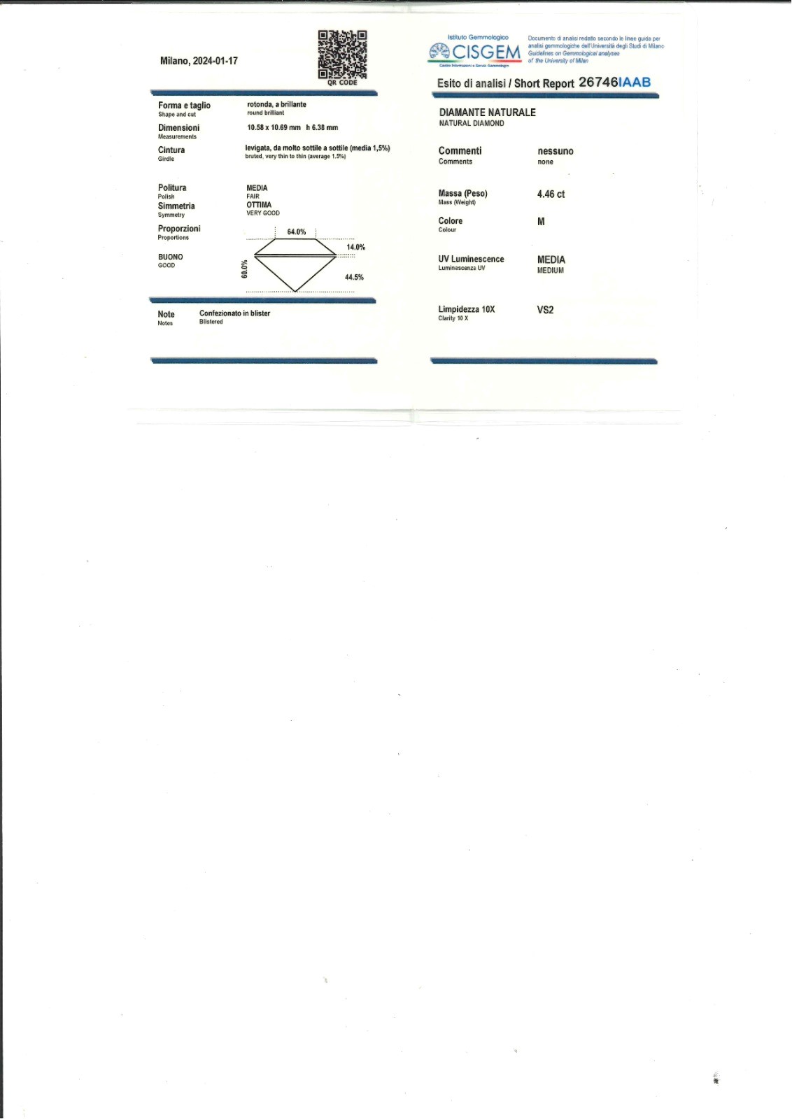 Diamante sigillato in blister