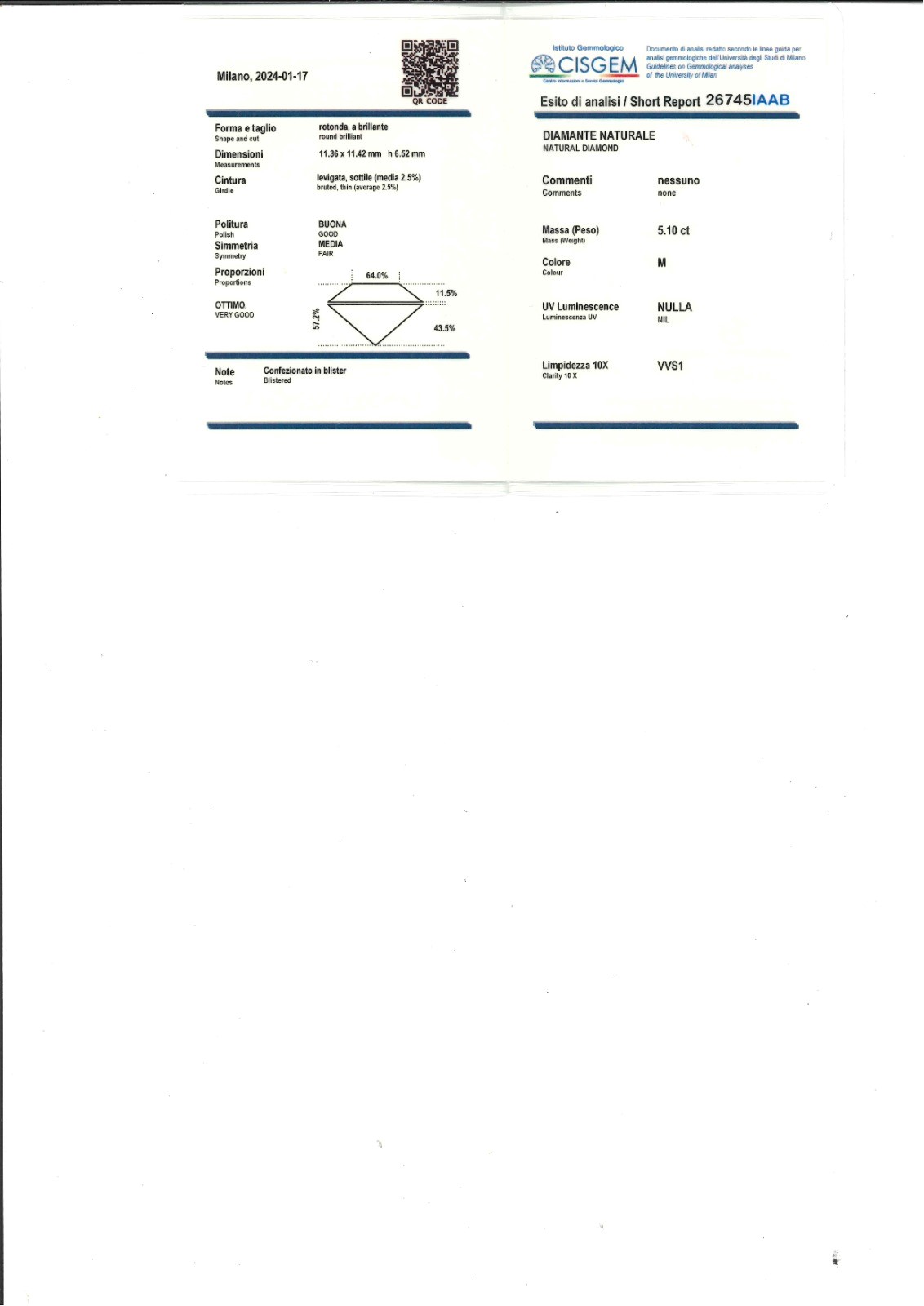 Diamante sigillato in blister