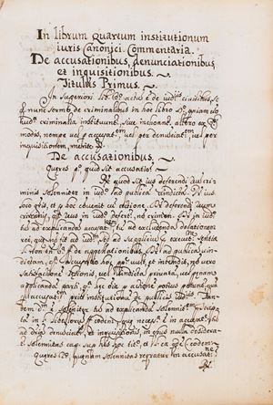 In librum quartum institutionum iuris Canonici. Commentaria. De accusationibus denunciationibus et inquisitionibus