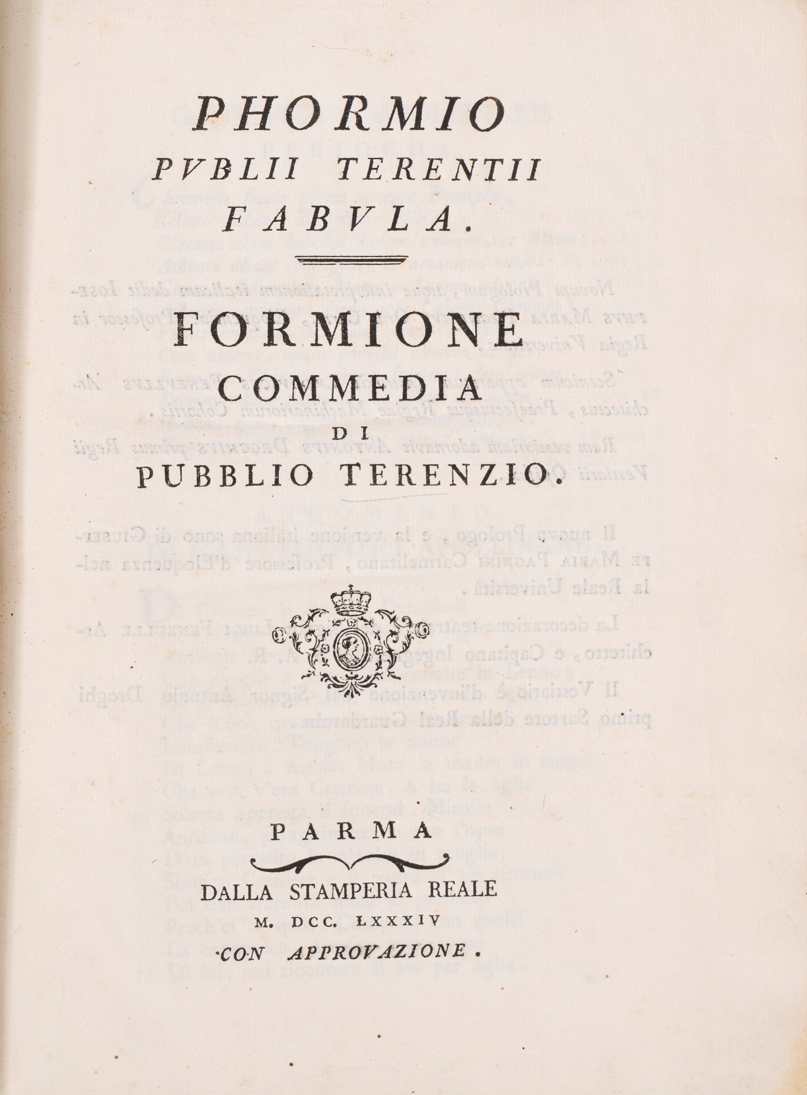 Terenzio Afro, Publio - Phormio Publii Terentii Fabula. Formione Commedia di Pubblio Terenzio