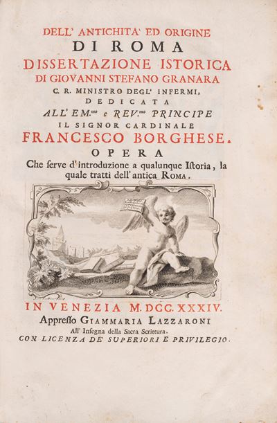 Dell'antichità ed origine di Roma - Dissertazione istorica, Roma 1734