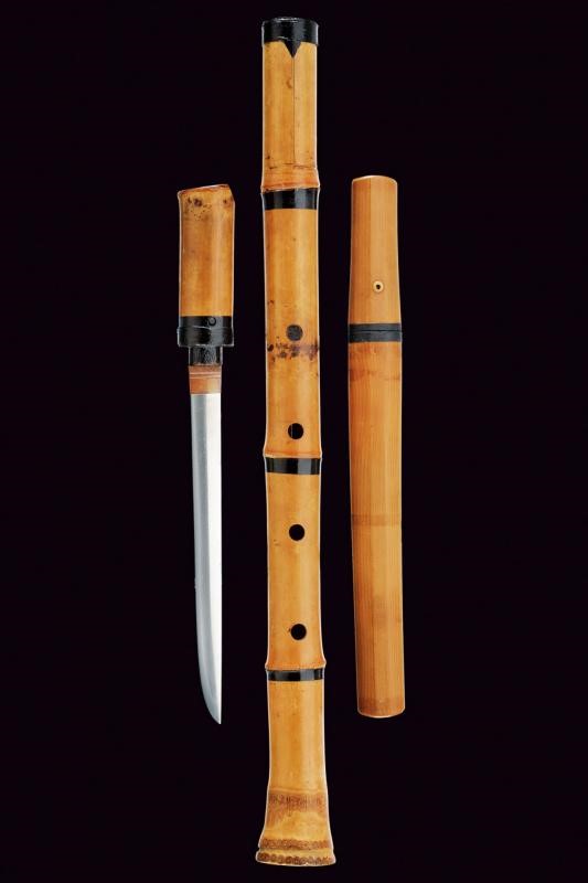 Tanto Firmato Shima-hagane con Koshirae a Shakuhachi
