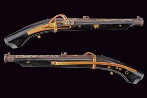 Rarissimo paio di pistole a miccia tanegashima firmate Matsumoto Uhyoe Saku