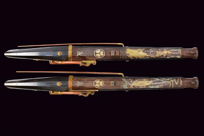 Rarissimo Paio di Pistole a Miccia Tanegashima Firmate Matsumoto Uhyoe Saku