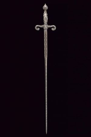 Interessante spada con fornimento in argento intagliato con le fatiche di Eracle