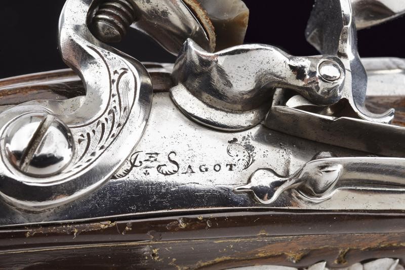 Pistola a Pietra Focaia da Viaggio Firmata Sagot