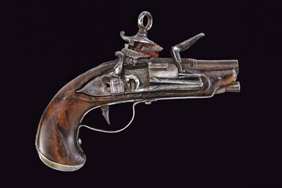 Rara Pistola a Pietra Focaia alla Romana con Fornimenti in Argento