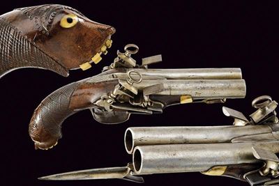Interessante Pistola alla Micheletta a Due Canne con Baionetta a Scatto