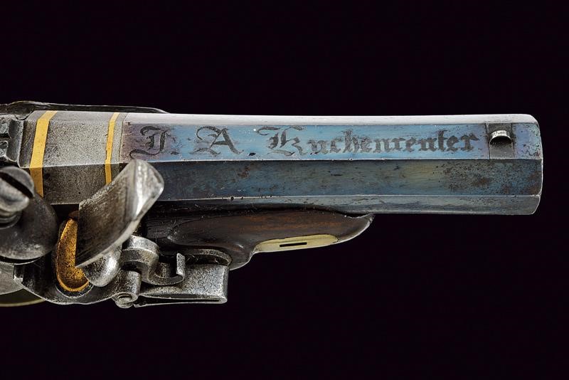 Rara Pistola a Pietra Focaia di Kuchenreuter di Piccole Dimensioni