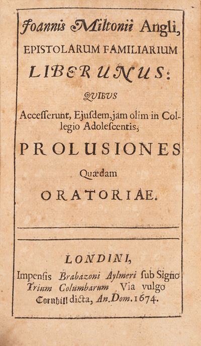 Milton, Epistolarium Familiarium liber unus, Prima Rara Edizione, 1674