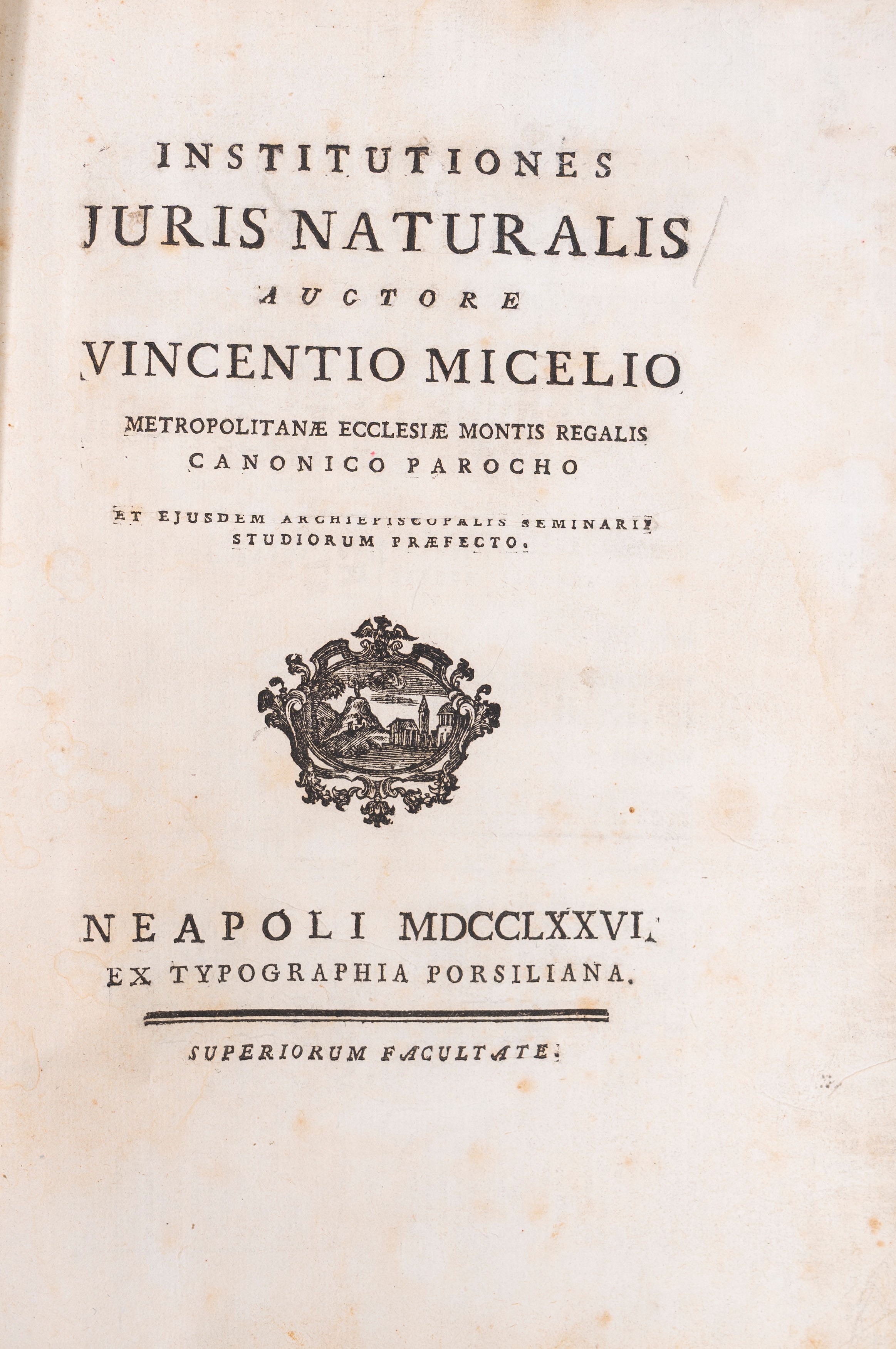 Vincenzo Miceli - Iuris naturalis, Napoli, 1776, Legatura in vitello decorata