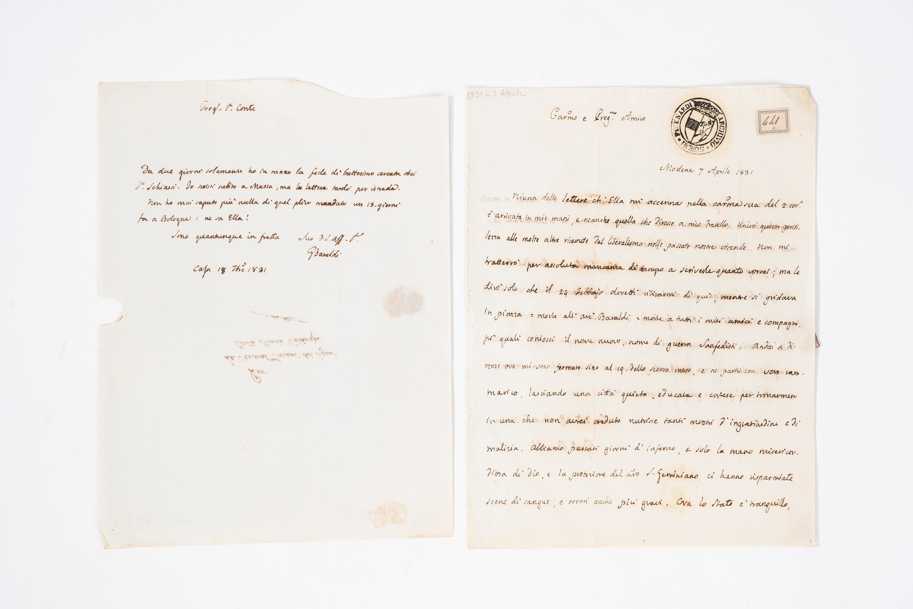 Giuseppe Baraldi - Lettere Autografe Firmate