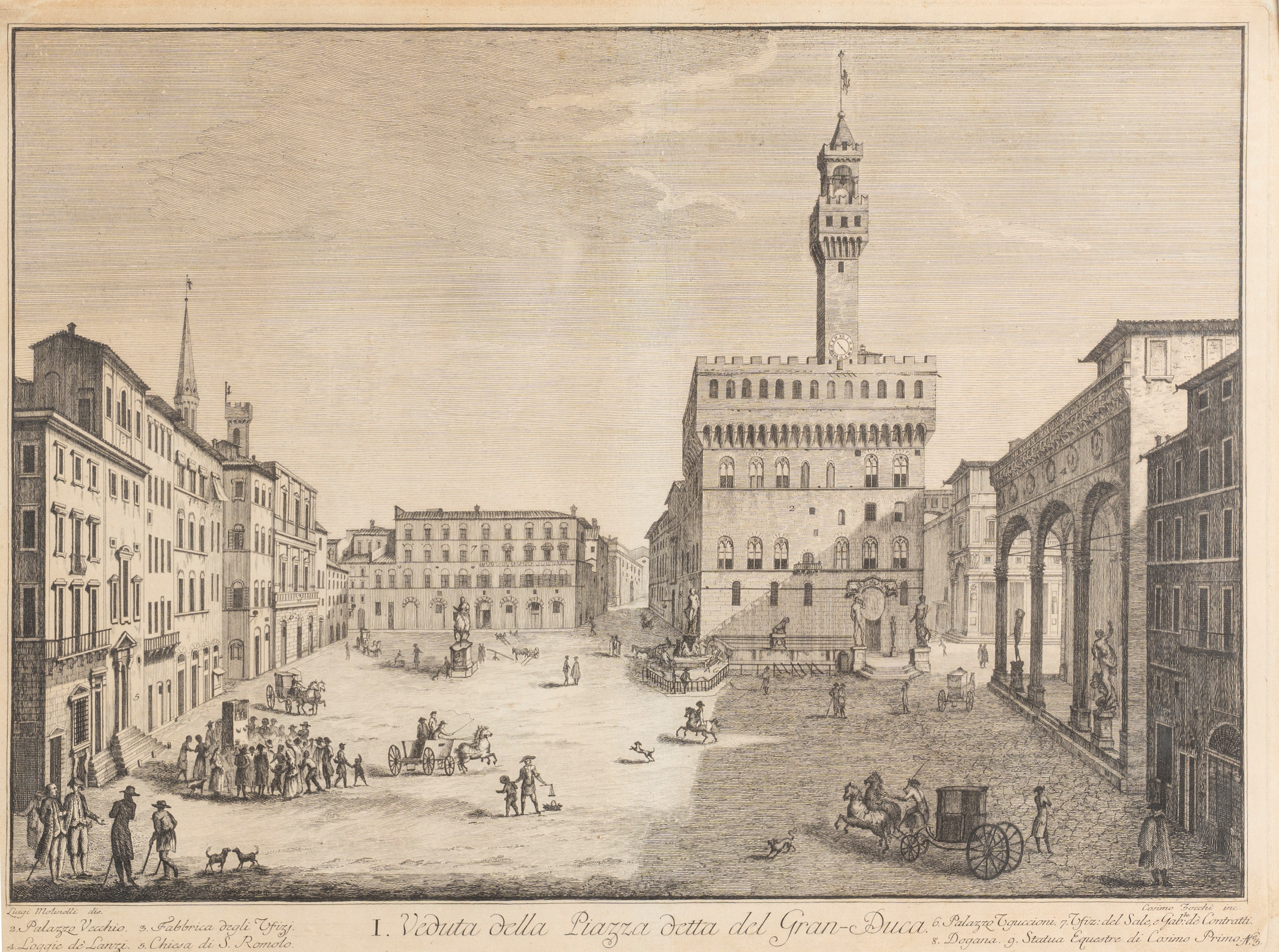Cosimo Zocchi - Veduta del Ponte alla Carraia - Veduta della Piazza Detta del Gran-duca - Veduta ...