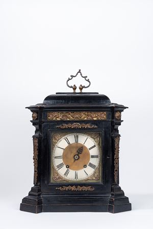 Roman pendulum clock in ebonized wood and bronze applications