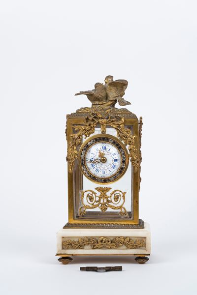 Pendoletta in Bronzo Dorato e Marmo con Zirconi, Secolo XIX