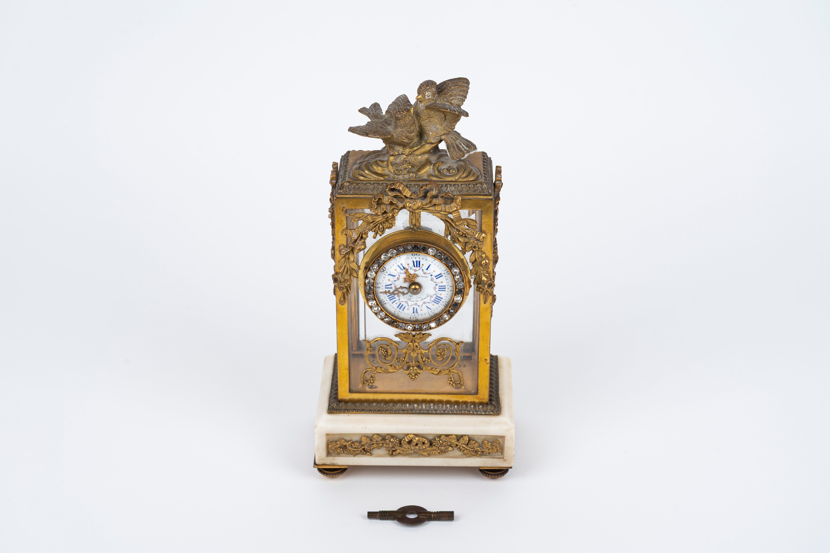Pendoletta in Bronzo Dorato e Marmo con Zirconi, Secolo XIX