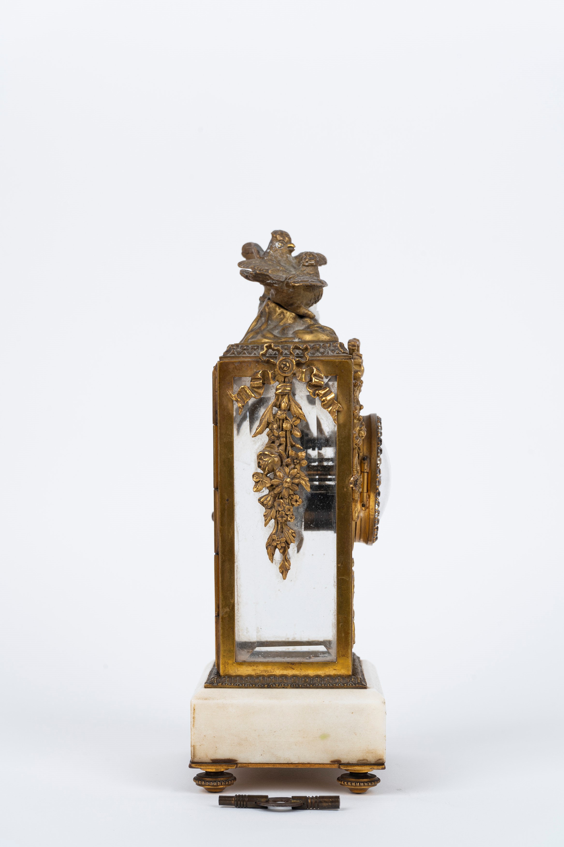 Pendoletta in Bronzo Dorato e Marmo con Zirconi, Secolo XIX