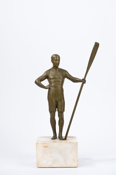 Scultura in Bronzo Raffigurante Vogatore, Anni 20/30 del Novecento