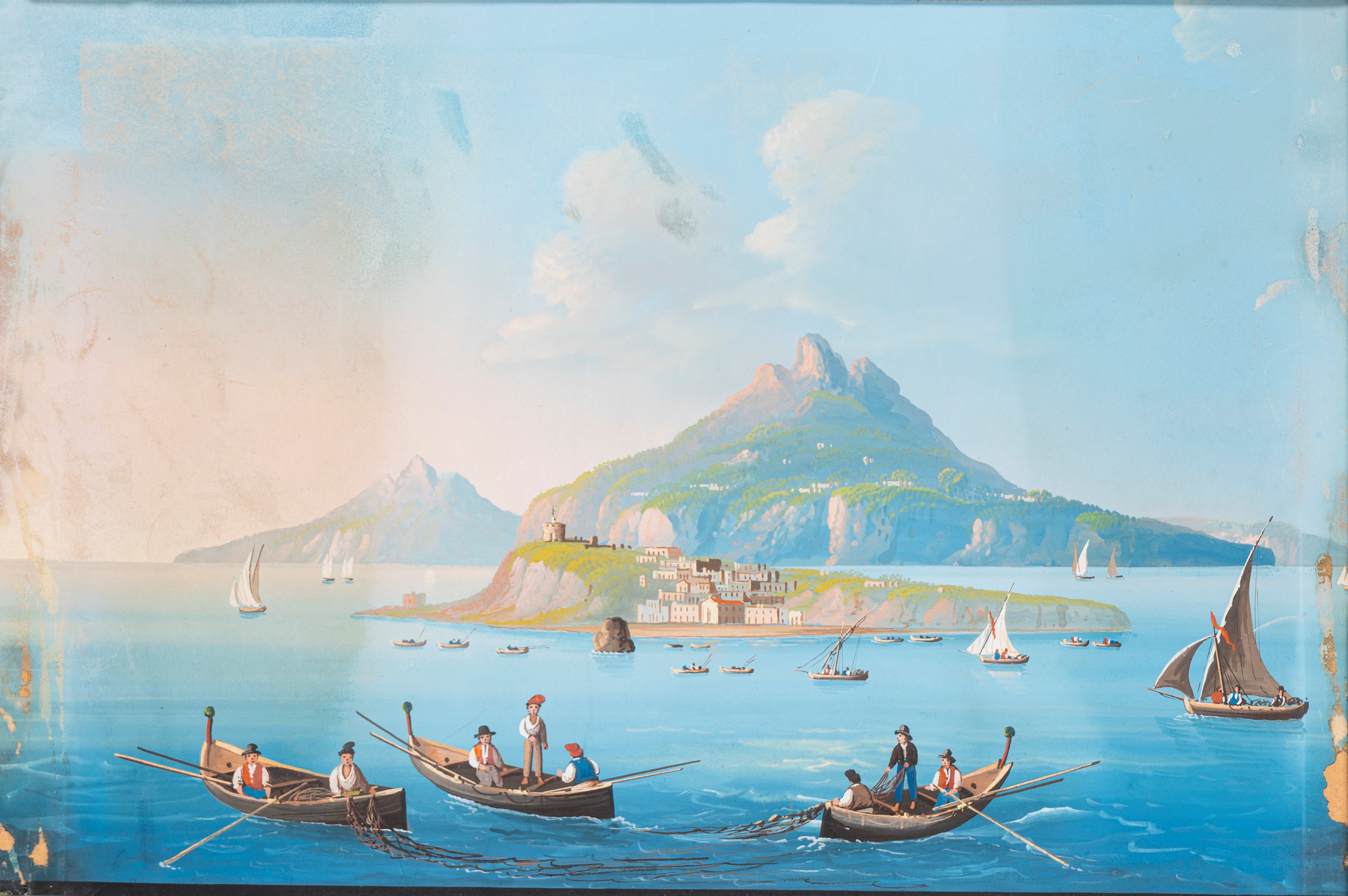 Due Gouaches Raffiguranti Vedute del Golfo di Napoli