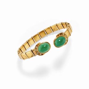 A 18K two-color gold, crysophrase and diamond bracelet